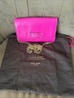 kate spade Hot Pink Leather Gold Chain Crossbody Wallet with Dust Bag